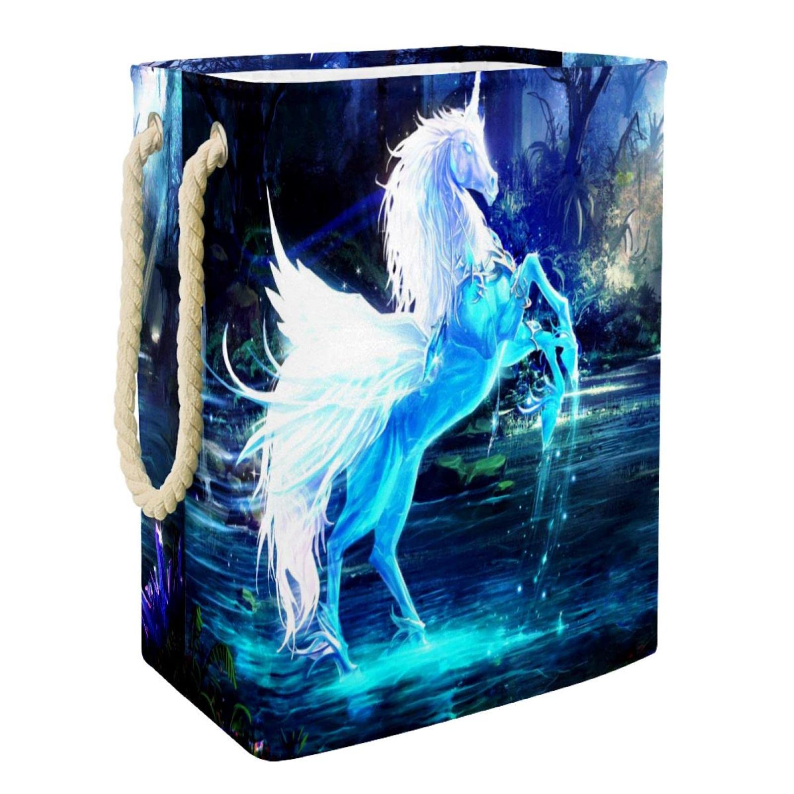 Grand panier à linge pour dortoir universitaire et chambre motif licorne bleu pratique