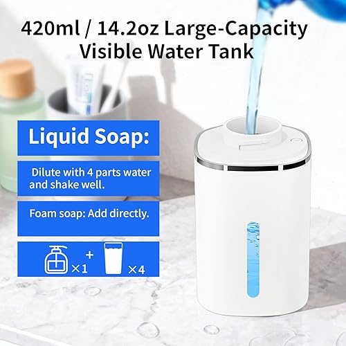 Miniatura 5 de Dispensador automático de jabón sin contacto, dispensador inteligente de líquido montado en la pared, carga USB, 4 engranajes ajustables, 14.2