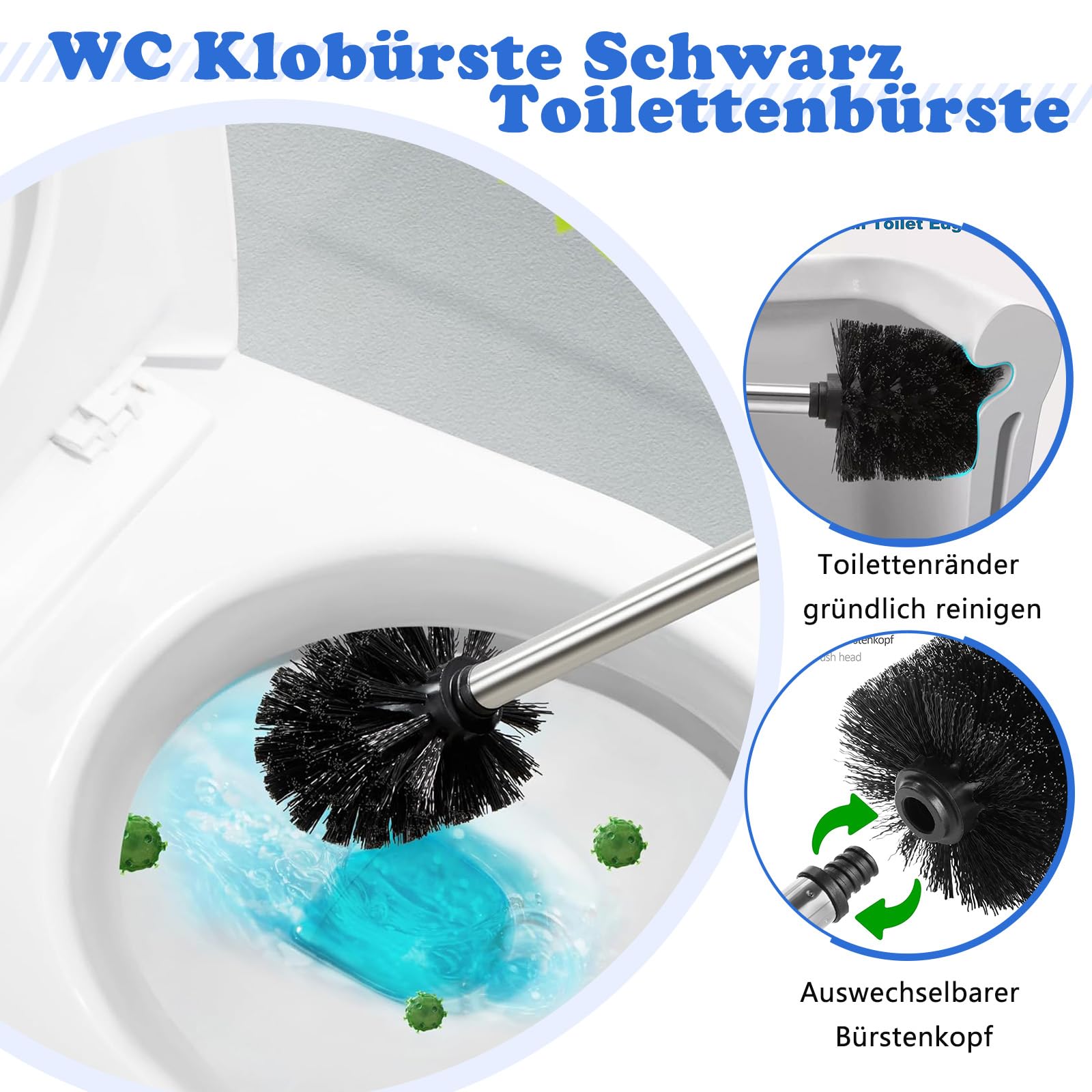 1x Wc-borstels met zwarte houder van polyresin 38,5 cm - Toiletborstels