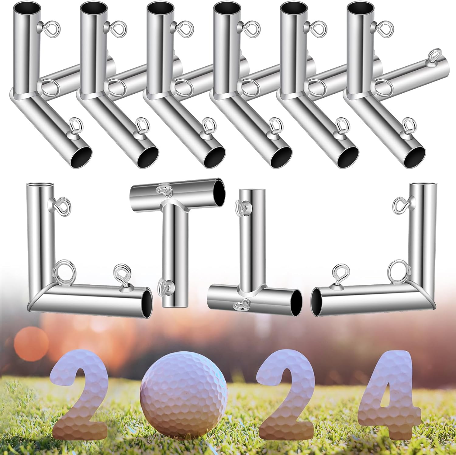Blulu 10 Pieces 3/4'' Golf Frame Corner Kit DIY Canopy Fittings with Threaded Eye Bolts for EMT Conduit 10' l x 10' W x 10' H Practice Cages and Nets Backyard Indoor Outdoor Home, Silver