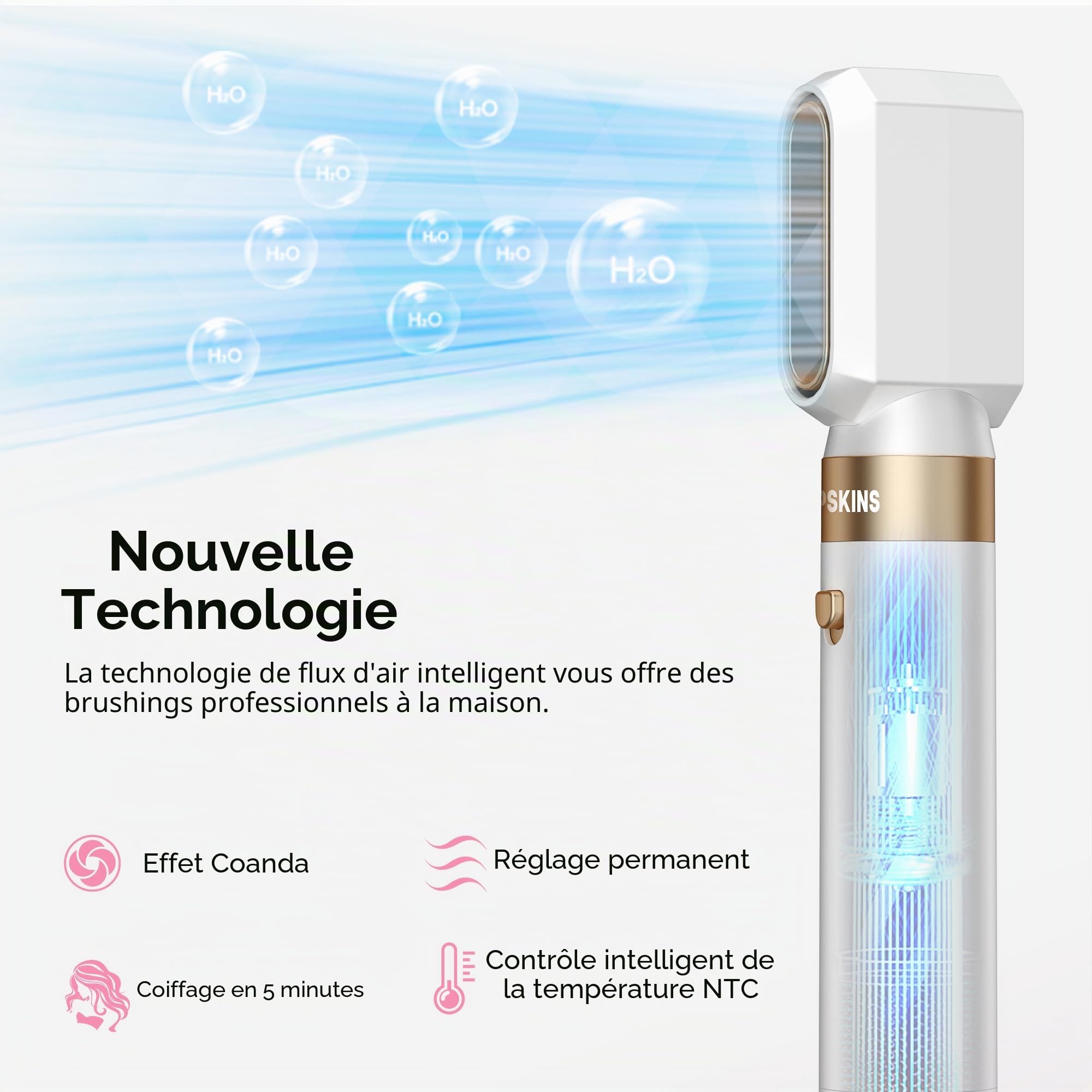 Atopskins Airbrush Hair Styler 6 In 1 Air Styler avec Seche Cheveux Brosse Soufflante, Brushing Brosse Soufflante, Boucleur a Air, Magic Styler pour Donner Du Volume, Boucler