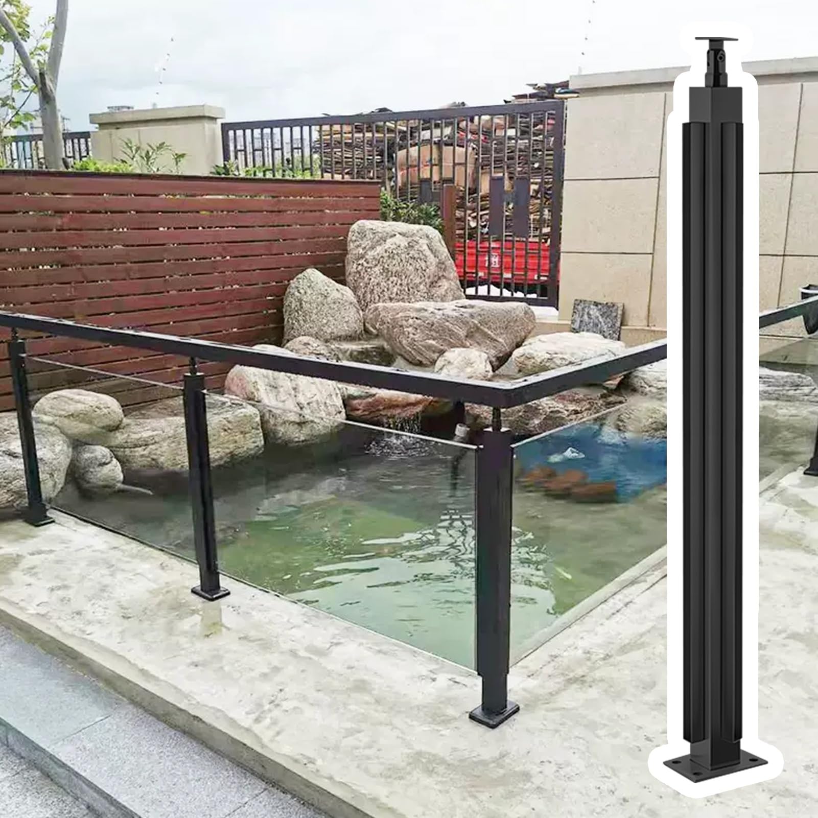 Palo per ringhiera in vetro sistema di balaustra con fessura esterna in acciaio inossidabile da 85/105cm per vetro da 15mm paletto quadrato per ringhiera per balcone scale(Mid Post,85cm(33.5in))