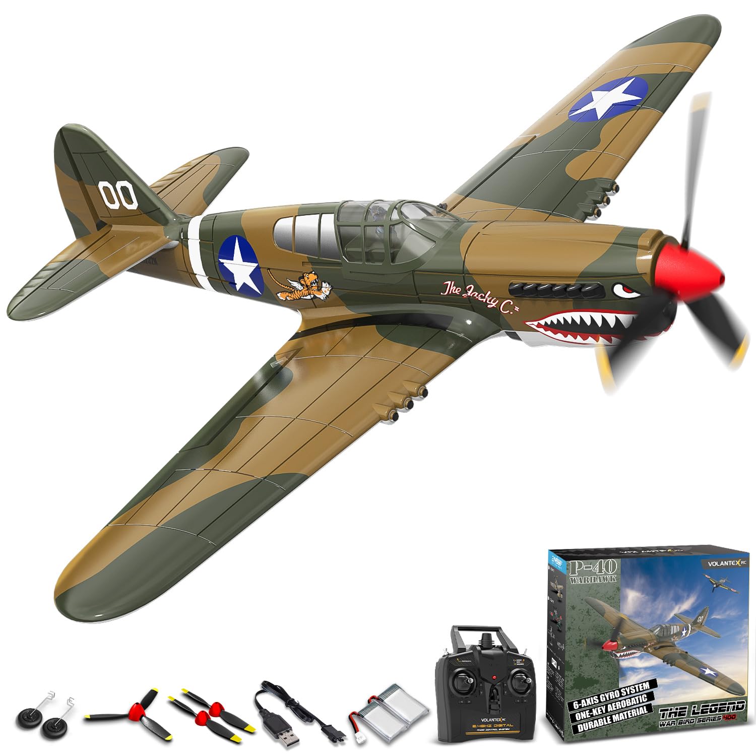 VOLANTEXRC RC Plane, 4 Channel Remote Control Airplane Fighter P40 with Aileron, 6-Axis Gyro, Aerobatics for Adults