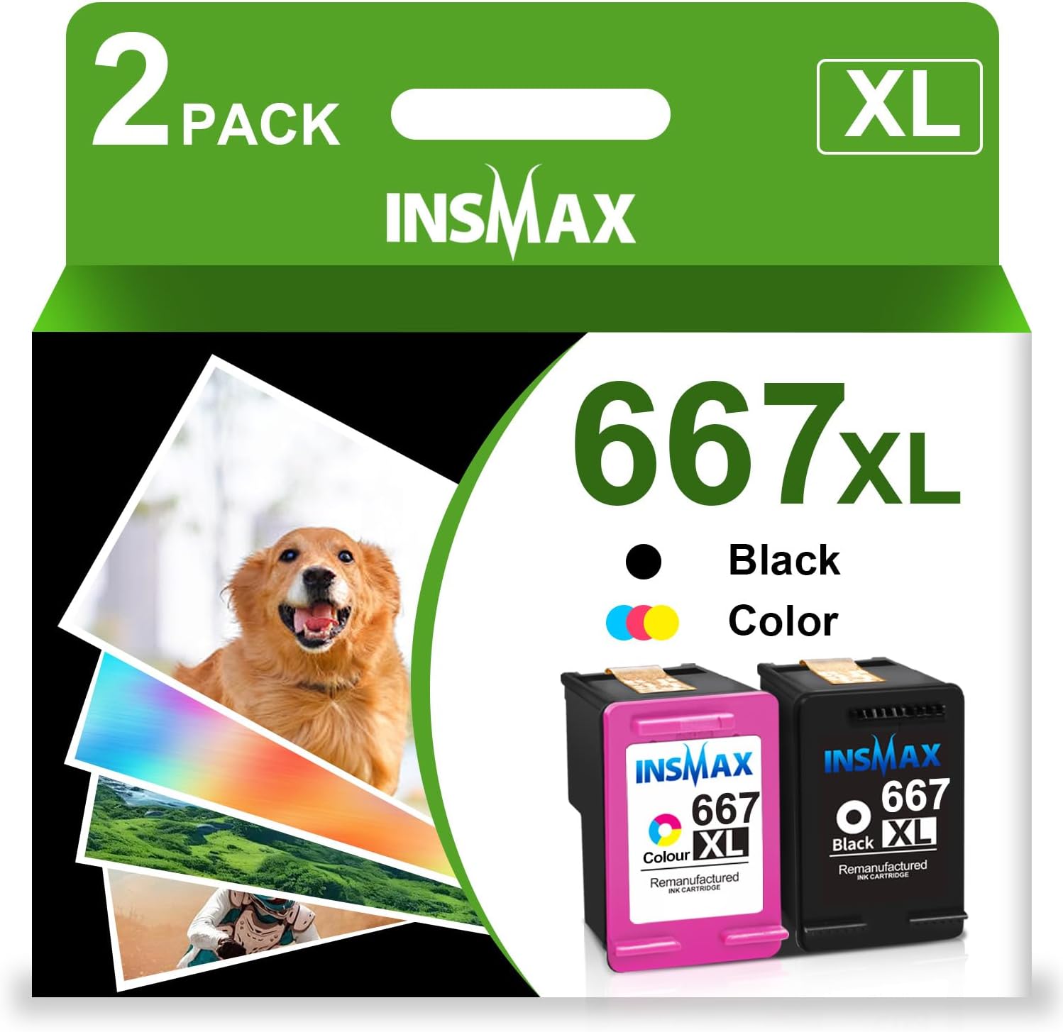 667XL Ink Cartridges Black and Color Replacement for HP 667 XL 667XL Work for Deskjet Ink Advantage Plus 6075 6475 6476, Deskjet Ink Advantage 1275 2375 2775 (1 Black, 1 Tri-Color)
