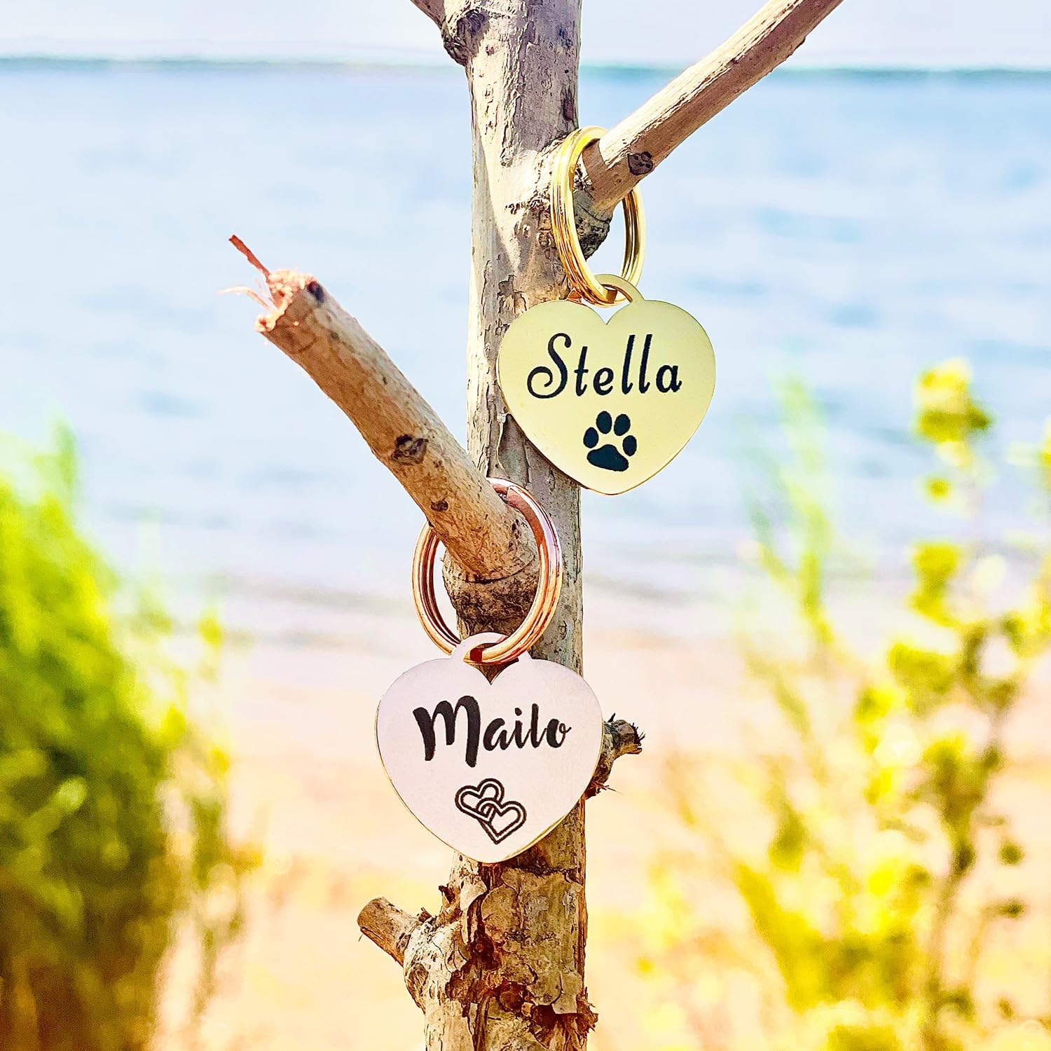 Medaglietta per cani GOLDEN PAW in acciaio inossidabile con incisione a forma di cuore, personalizzata e robusta, per cani, cavalli, gatti e cuccioli - Oro rosa
