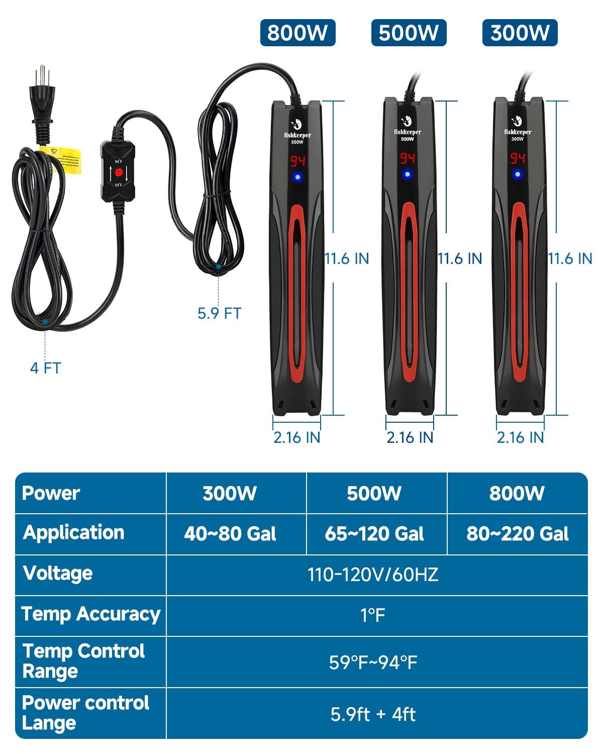fishkeeper Chauffage submersible intelligent pour aquarium 800 W
