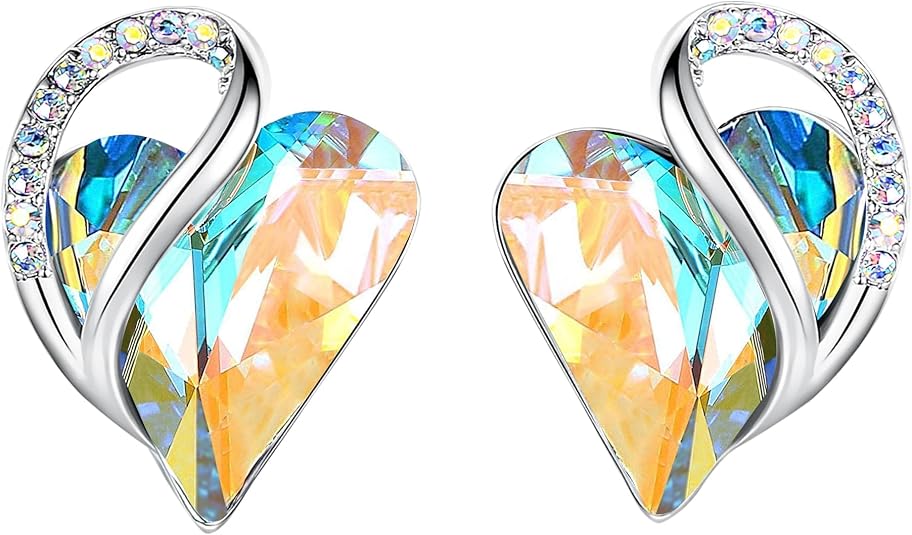 Leafael Infinity Heart Birthstone Stud Earrings for Women – Silver Plated