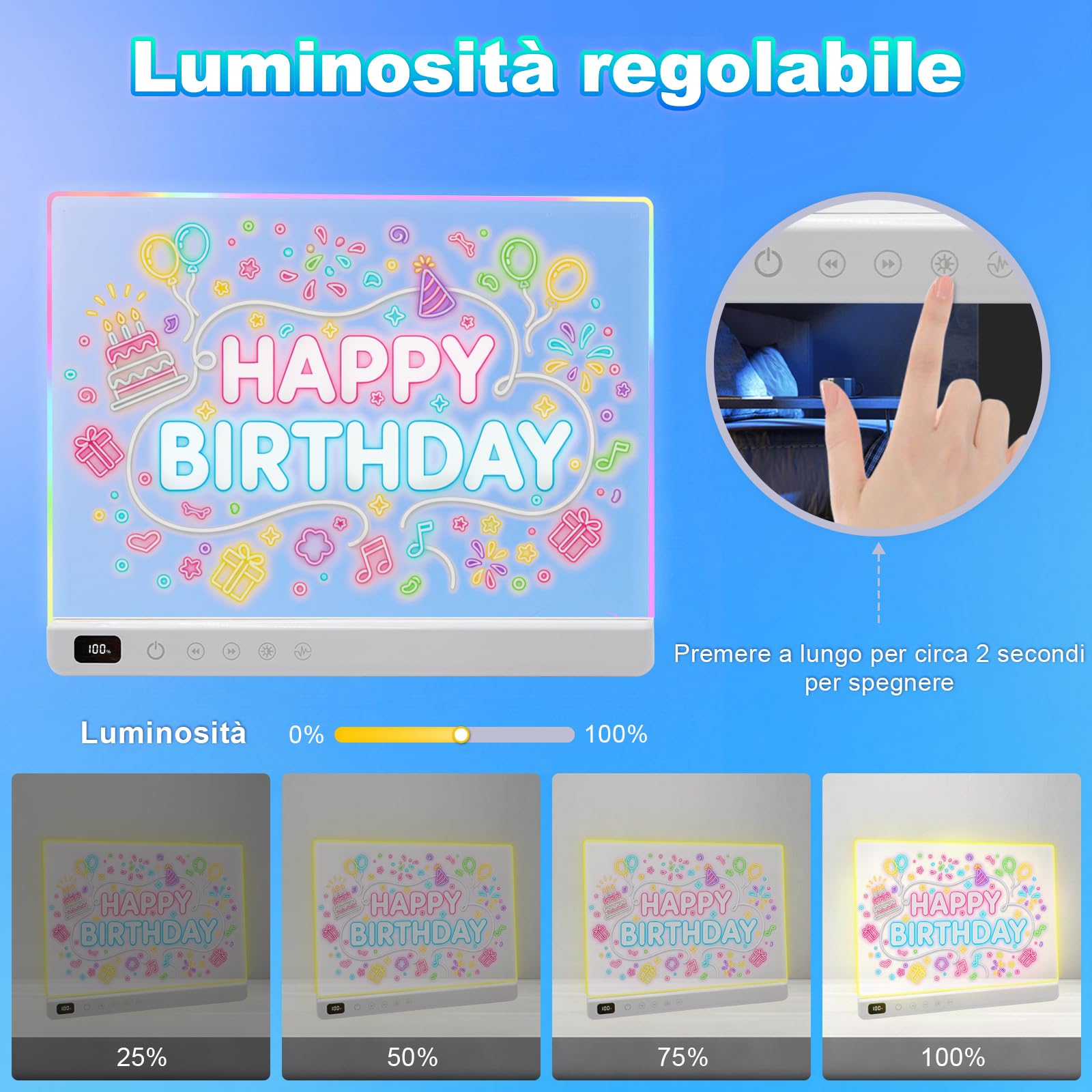 Lavagna luminosa a LED per bambini con 13 effetti luminosi, lampada da disegno ricaricabile a LED per bambini 35 * 25 cm, tablet da disegno con luce al neon Regali per Natale Regali di compleanno