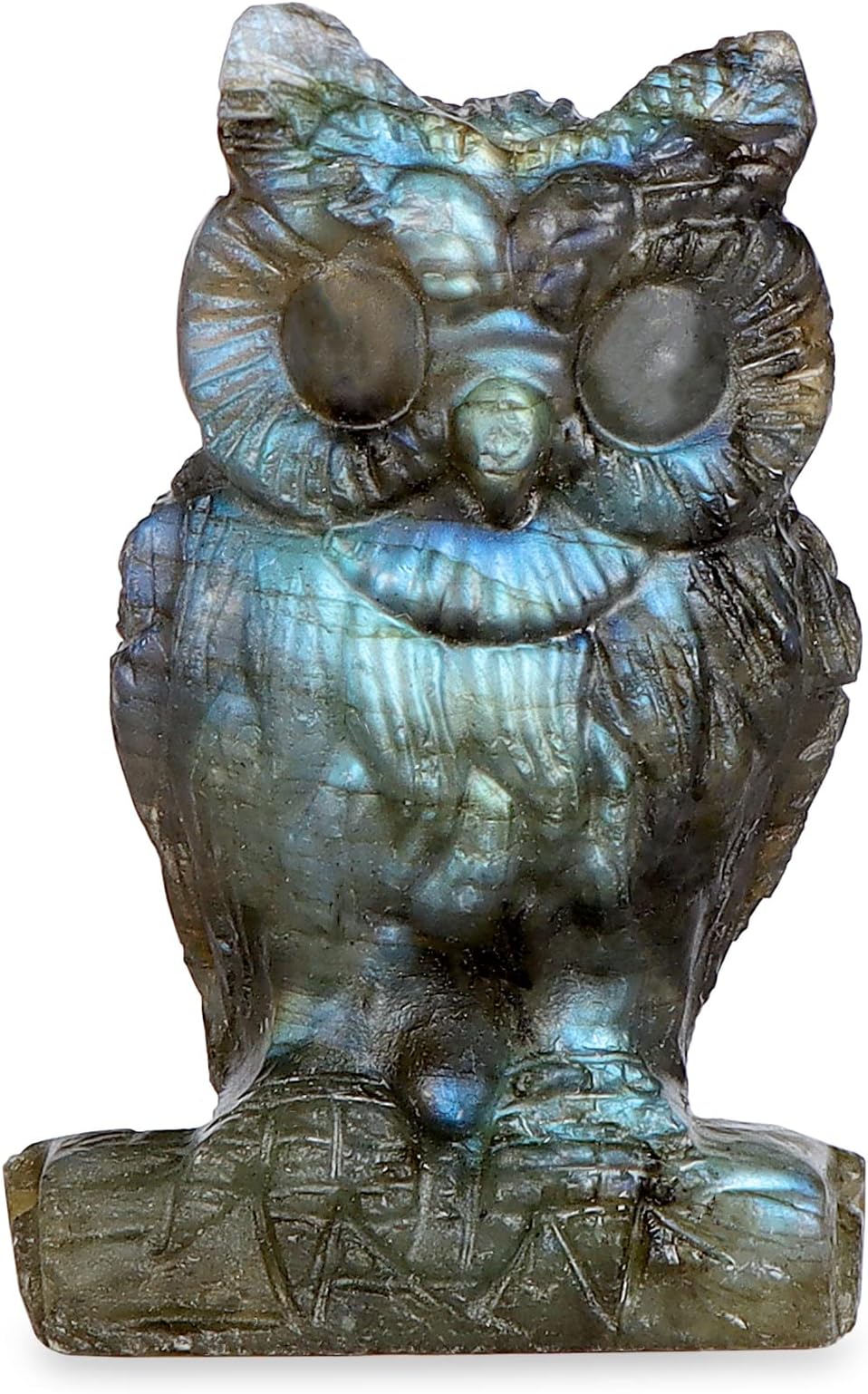 Artistone Labradorite Owl 2 inch Owl Figurine Decoration Carved Crystal Animals Gemstone Statue Sculpture Reiki Healing Stone Home Decor Living Room Bookshelf