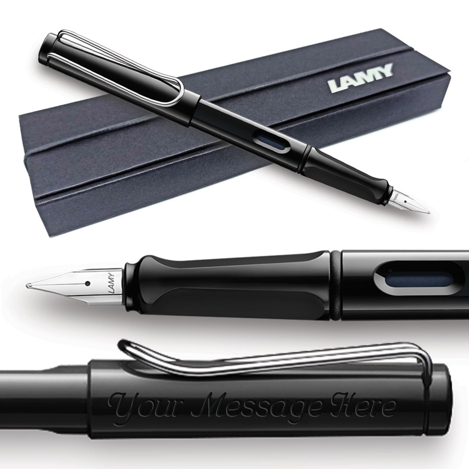 Fountain Pen Lamy Safari - Personalised with Engraving (Black, Medium Nib)