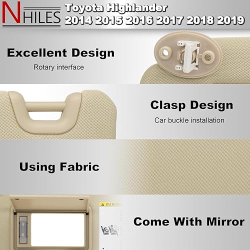 Miniatura 3 de Visera solar para el lado izquierdo del conductor compatible con Toyota Highlander 2014 2015 2016 2017 2018 2019 reemplaza # 74320-0E074-A0 Color