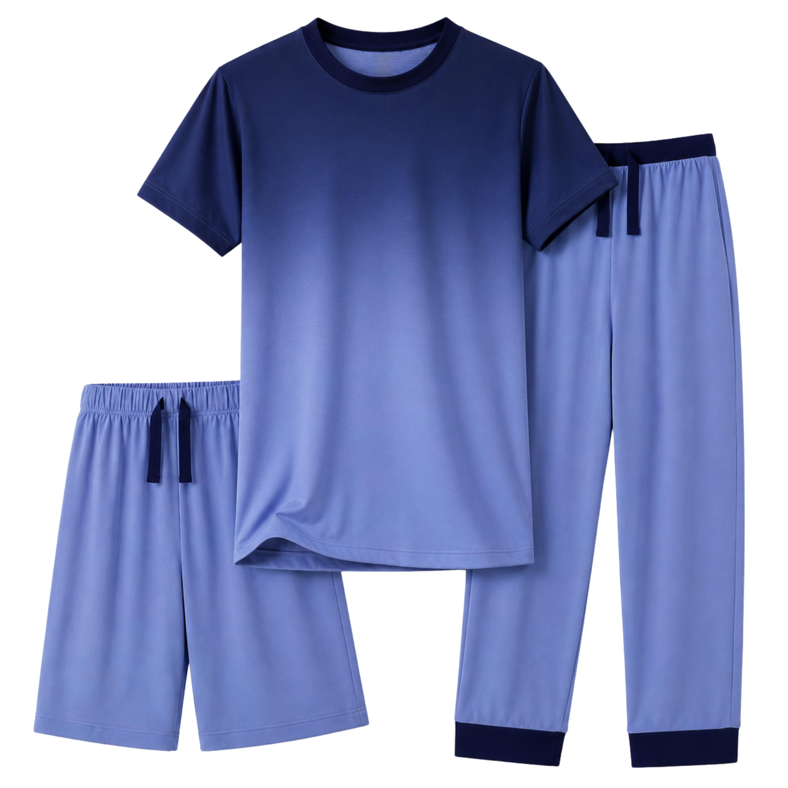 US Angels Boys Pajamas Set | 3-Piece Pant, Shirt, Shorts Sleepwear Pjs for Kids | Loose Fit, Soft, Breathable Blue Plaid