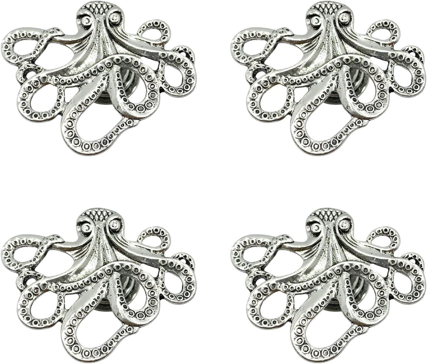 4 pcs Octopus Drawer Knobs Creative Shape Drawer Knobs Single Hole Pulls Handles for Cupboard Dresser Wardrobe Handles (Antique Silver)
