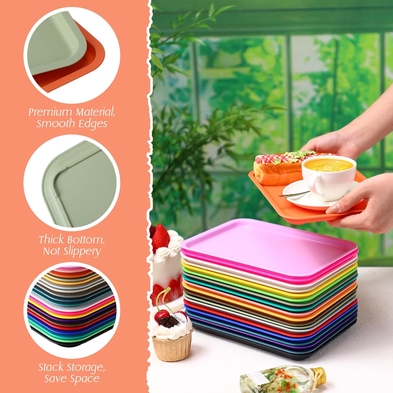 Sintuff 20 Pcs Plastic Art Trays Colorful Fast Food Lunch Trays Bulk Activity Crafts Sensory Serving Organizer for Home, School, Kids, DIY Projects, Painting, Beads(20 Colors,12 x 9 Inch)