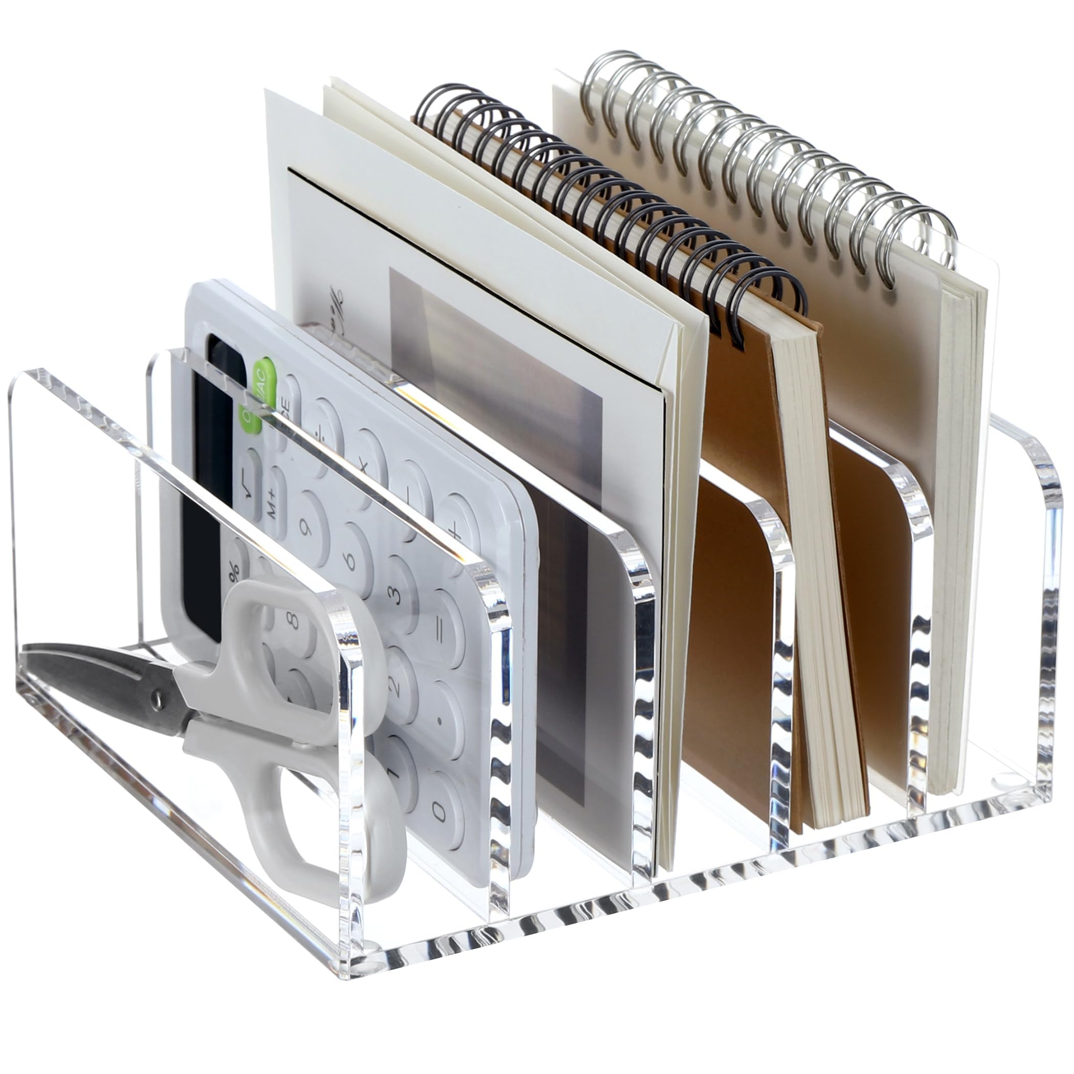 Tazweeq Acrylic Desk File Organizer Holder, 5 Upright Clear Desktop Mails Sorter, Document, Magazine, Storage, Organization, Letter, Folder Racks for Home, Office & Classroom