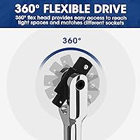 Vista 5 de WORKPRO Barra rompedora de doble accionamiento, accionamiento de 3/8" y 1/4", barras rompedoras resistentes, 8 pulgadas de longitud con cabezal