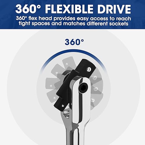 Miniatura 5 de WORKPRO Barra disyuntora de doble unidad, accionamiento de 3/8 pulgadas y 1/4 pulgadas, barras rompedoras resistentes, 8 pulgadas de longitud