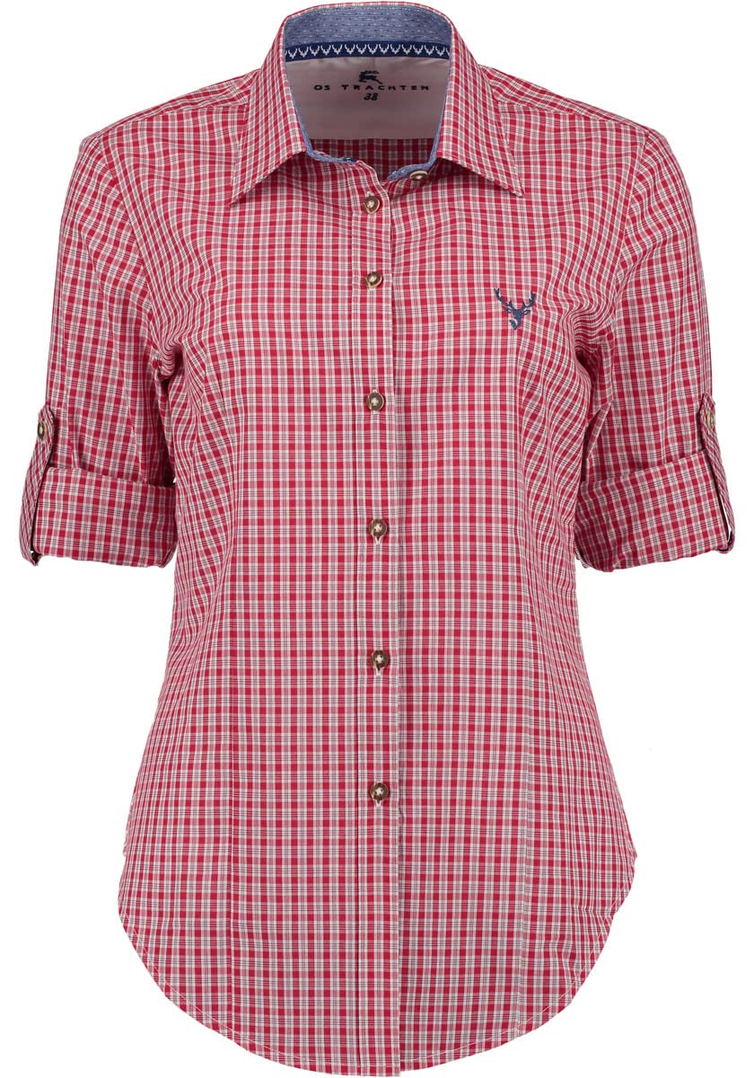 OS Trachten Damen Bluse Langarm Trachtenbluse mit Liegekragen Prami