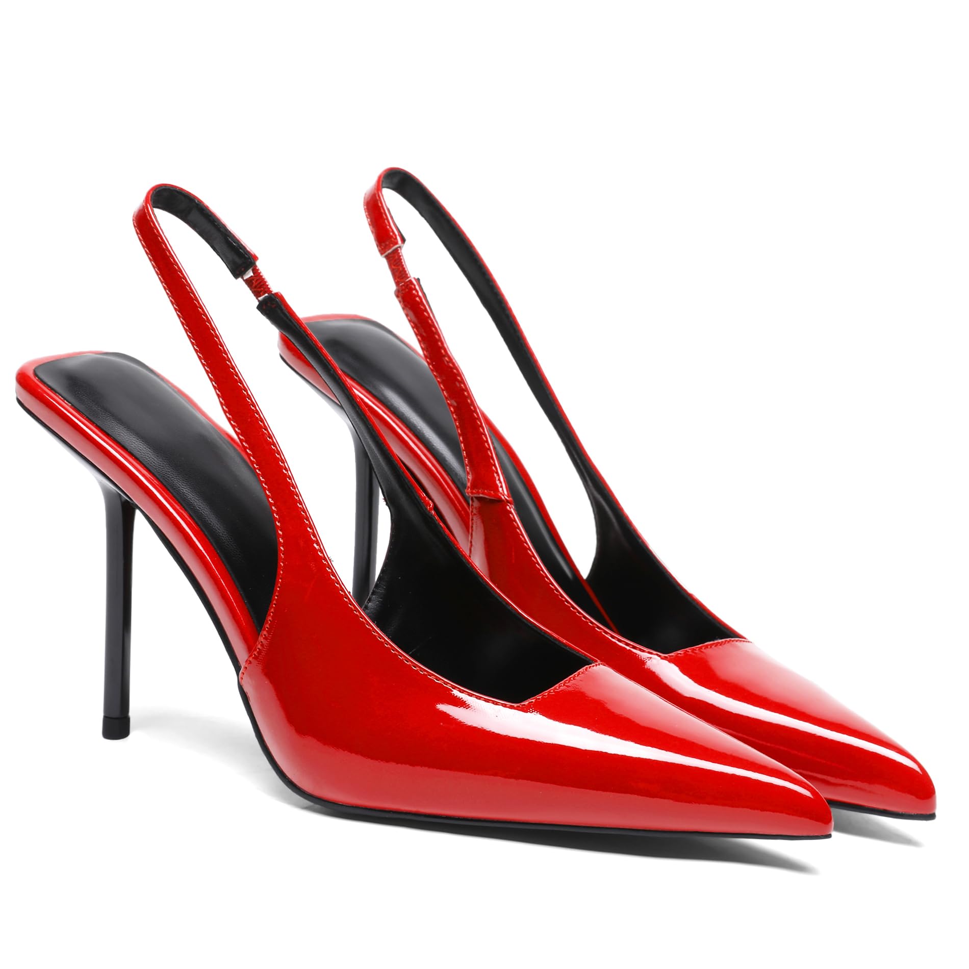 GERULATA Women's Slingback Stiletto Heels Stretch Strap Slip On Pumps Shoes Pointed Toe Backless Patent Leather Dress High Heels