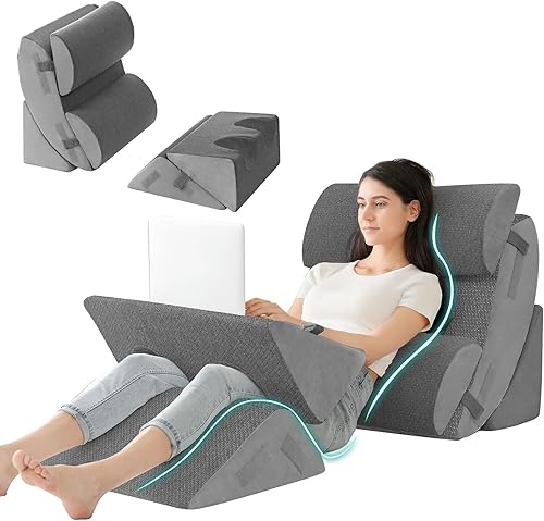 Hansleep Juego de 6 almohadas ortopédicas de cuña para dormir, juego de almohadas postoperatorias ajustables para aliviar el dolor corporal, espalda