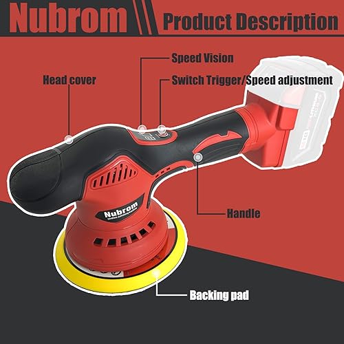 Miniatura 7 de Pulidora inalámbrica de coche para batería Milwaukee m18, kit de máquina pulidora con 6 velocidades variables de hasta 6800 RPM, pulidora