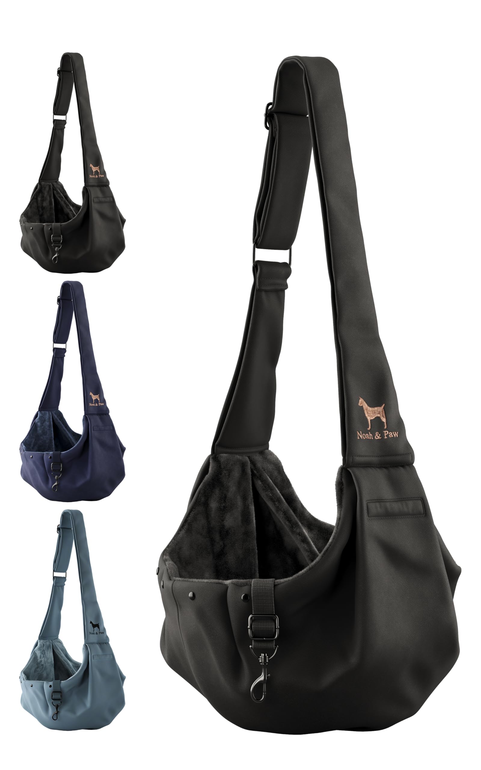 Noah & Paw Dog Sling Carrier for Small Dogs 5-18lb, Dog Sling for Small Dogs and Cats, Dog Carrier with Adjustable Padded Strap, Premium Twill, Lined with Fur, Double Safety Feature, Machine Washable