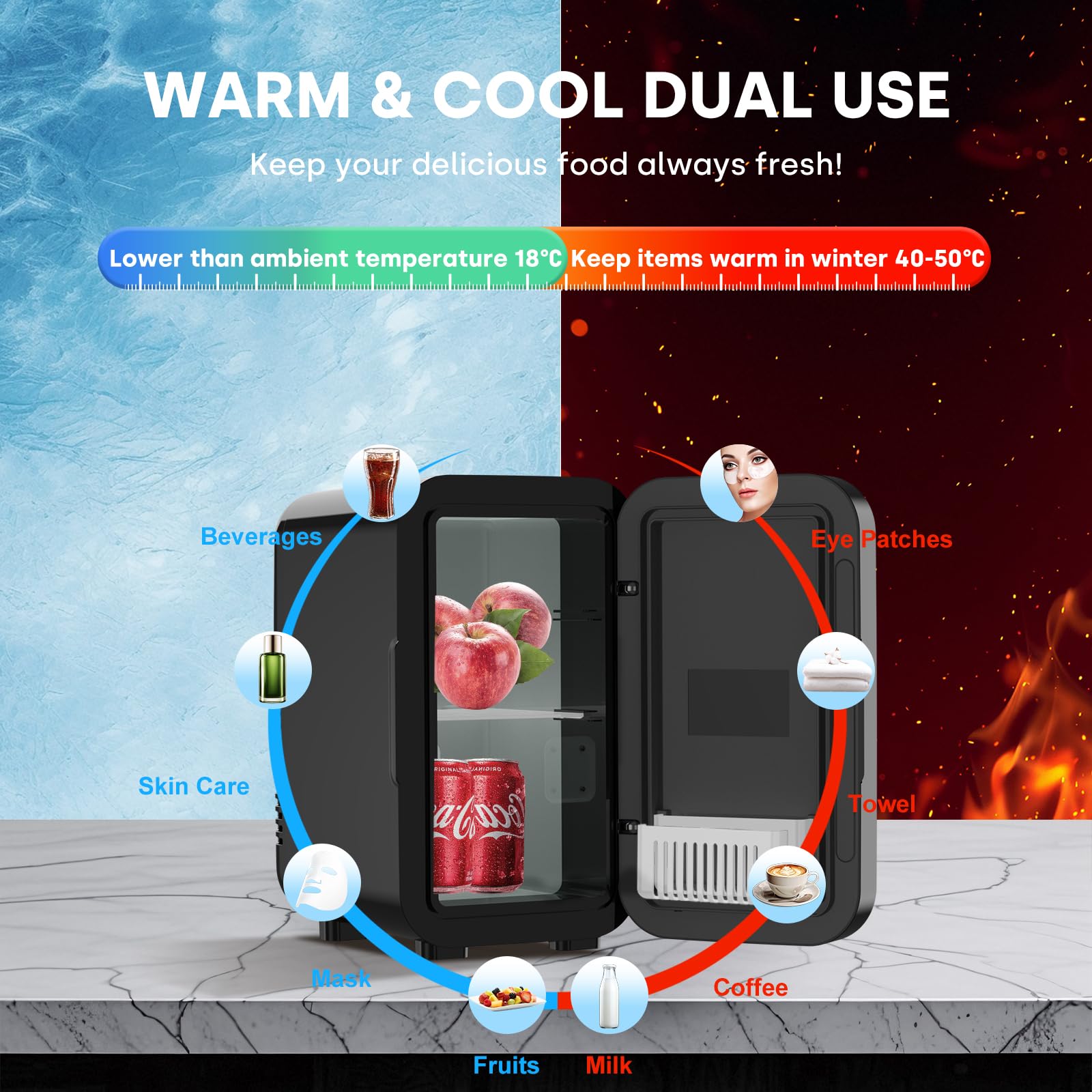 Enventor Mini Fridge 6 Litre/ 8 Can, AC+12V DC Power, Portable Cooler & Warmer, Small Fridge for Bedrooms, Car, Skincare, Fruit and Drinks, Black — view 2