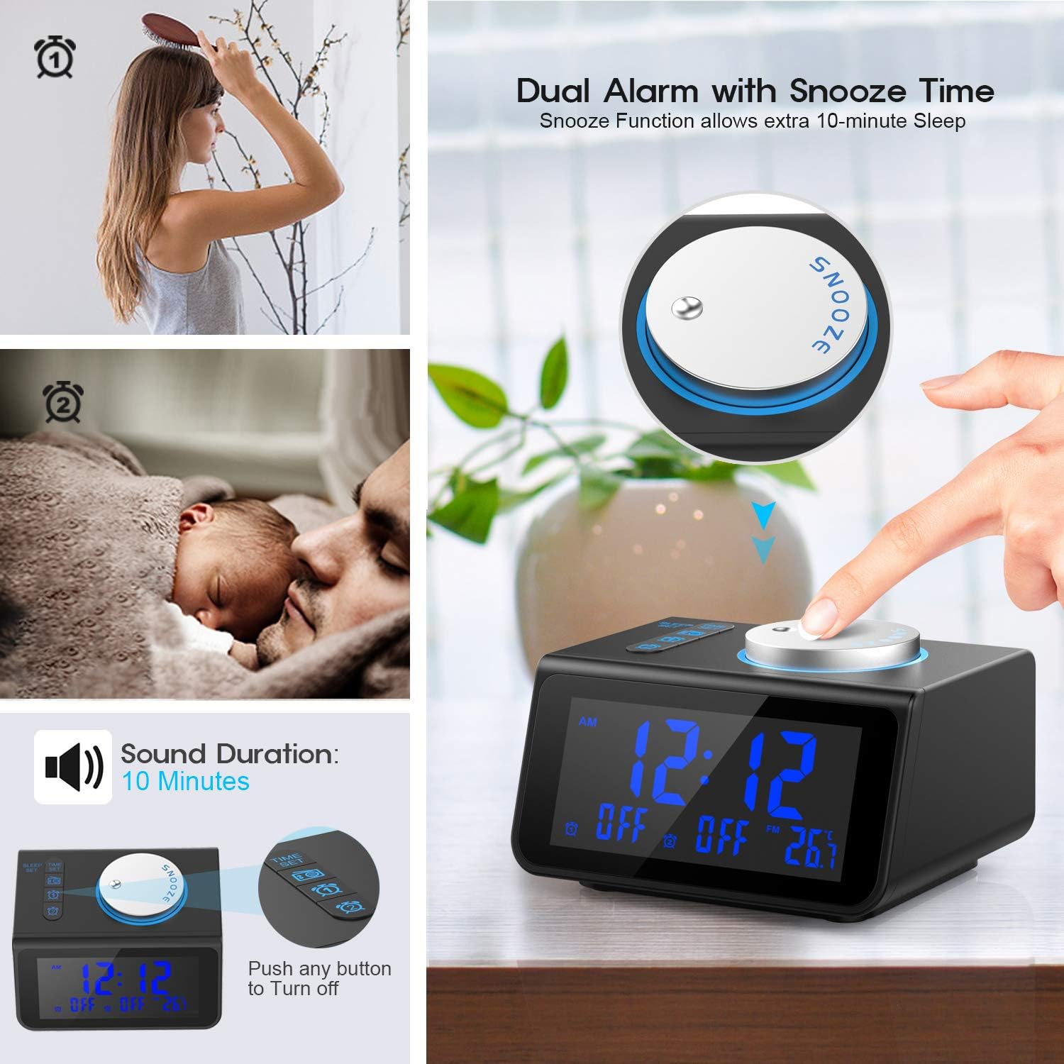 Limited New Latme Alarm Clock Radio For Heavy Sleepers W Dual Alarms 3 2 Digital Display And Dimmer 7 Alarm Sounds Snooze 2 Usb Ports Bedside Fm Radio Clocks With Temp For Bedrooms Kitchen Office Black Blue Bonsai Museum De