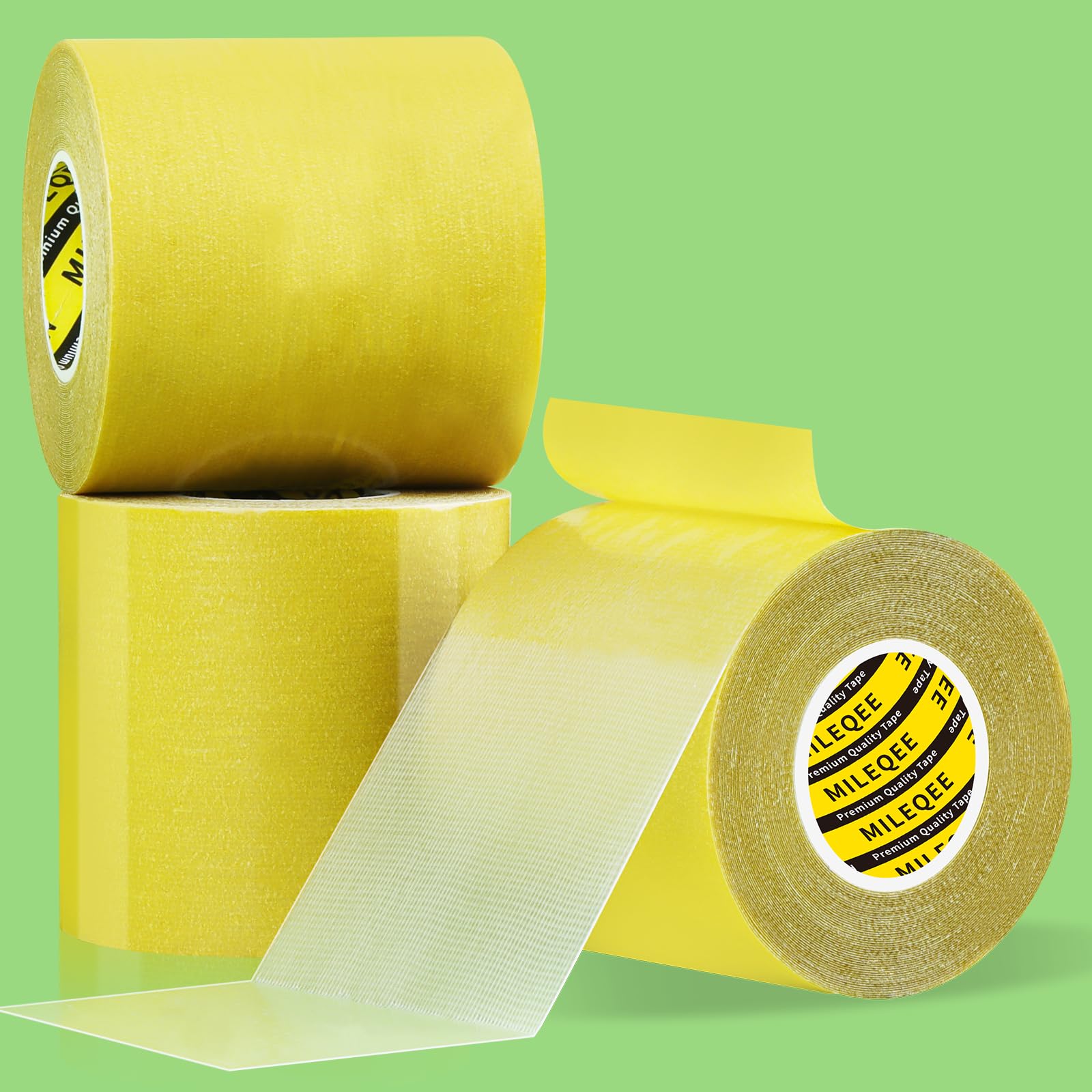 MILEQEE 3Pack Double Sided Tape Heavy Duty, 3.2in x 33FT (99FT Total), Universal High Tack Strong Wall Adhesive with Fiberglass Mesh, Super Sticky