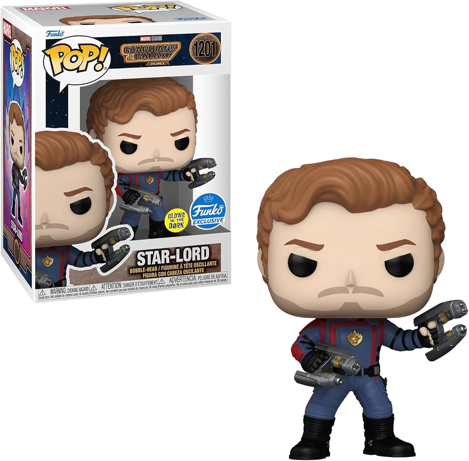 Funko POP Vinyl Marvel: GOTG3 - Star-Lord -Bobblehead, Glow in The Dark Uniform Edges Collectible Figure, Guardians of The Galaxy: Volume 3