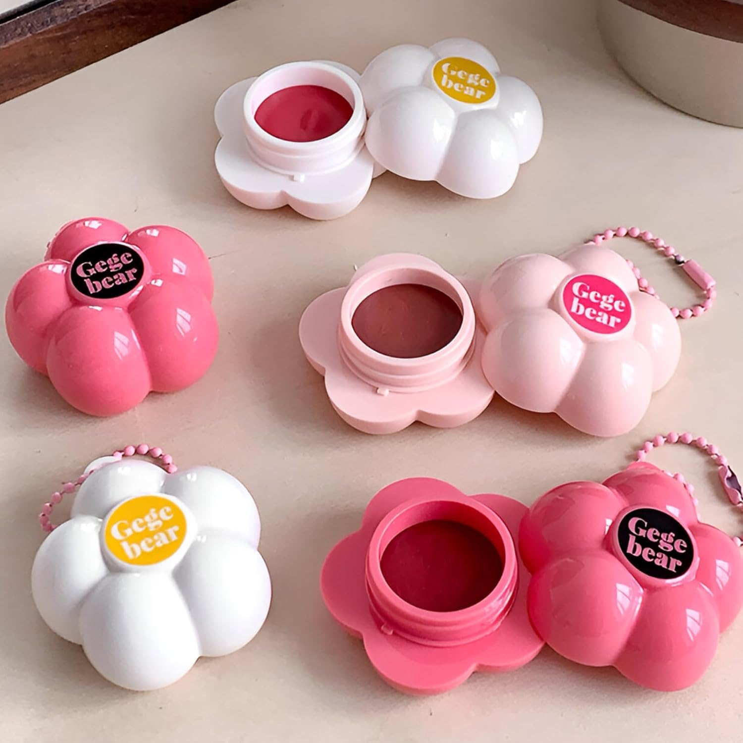 Gege Bear Multi-Purpose Cream Blush | Cherry Blush mud for Cheeks & Lips | Natural Soft Focus Finish | Silky Smooth Creamy Texture | Long Lasting Easy Blend | Kawaii Flower Packaging with Keychain | Cute Blusher for Women & Teen Girls (05# Warm Terracotta, 4g)-image-6