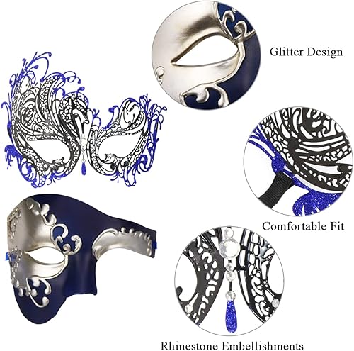 Miniatura 4 de Máscara de máscaras de metal para parejas, máscara de fiesta veneciana, máscara de disfraz de Halloween, máscara de Mardi Gras