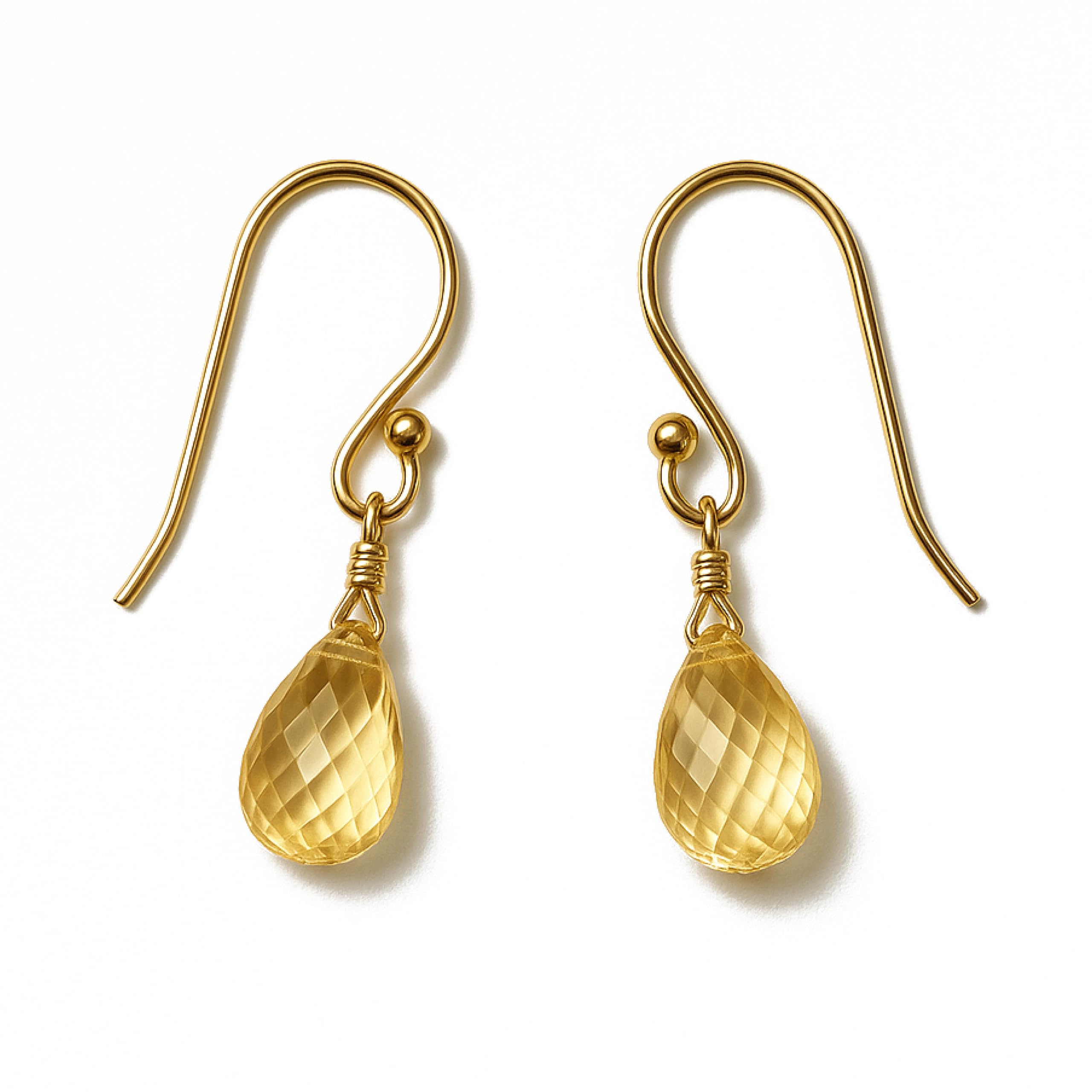 Genuine Amethyst Citrine Drop Earrings for Women – Faceted Teardrop or Pear Shape Quartz Stones Handmade 18K Gold Plated or Sterling Silver 925 Dangle Jewelry Gift 1 Inch Long Crystal