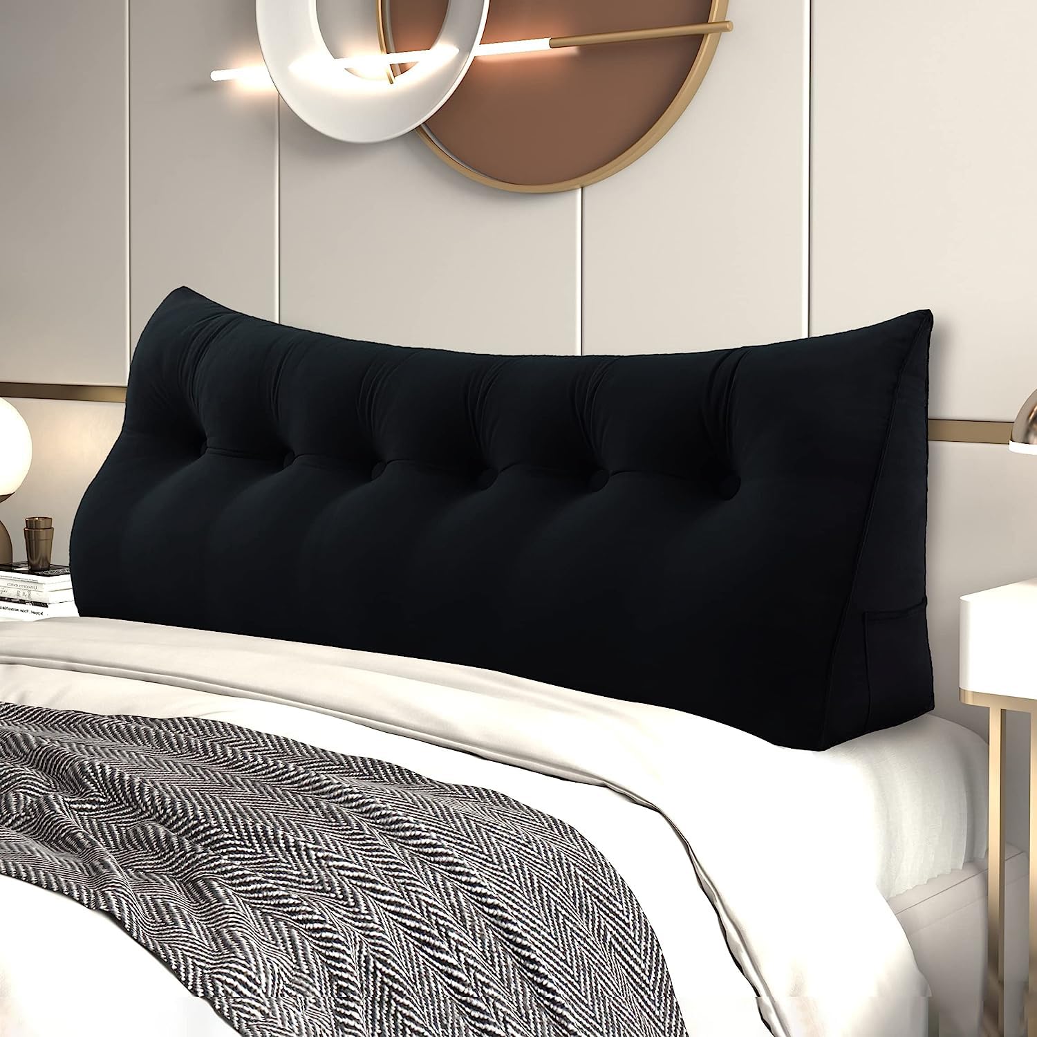Wedge Headboard Pillows Bed Wedge Cousin Headboard Wedge Pillow Triangle Pillow Wedge Daybed Pillows Bolster Pillow Headboard with Removable Cover(180×50×20,Black)