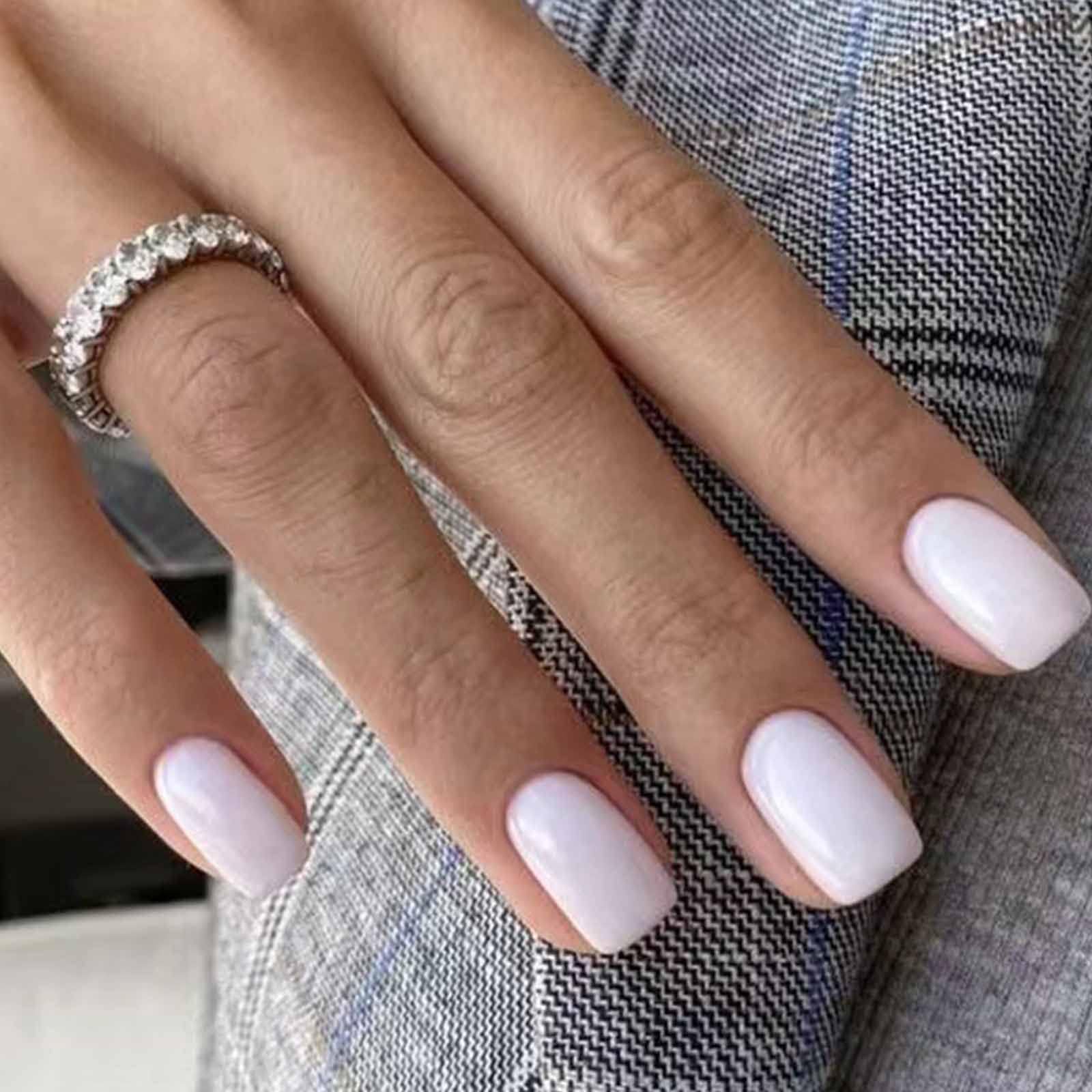 Kamize DANMANR Square Press on Nails Short Fake Nails French Acrylic Full Cover False Nails for Women and Girls 24PCS (White square)