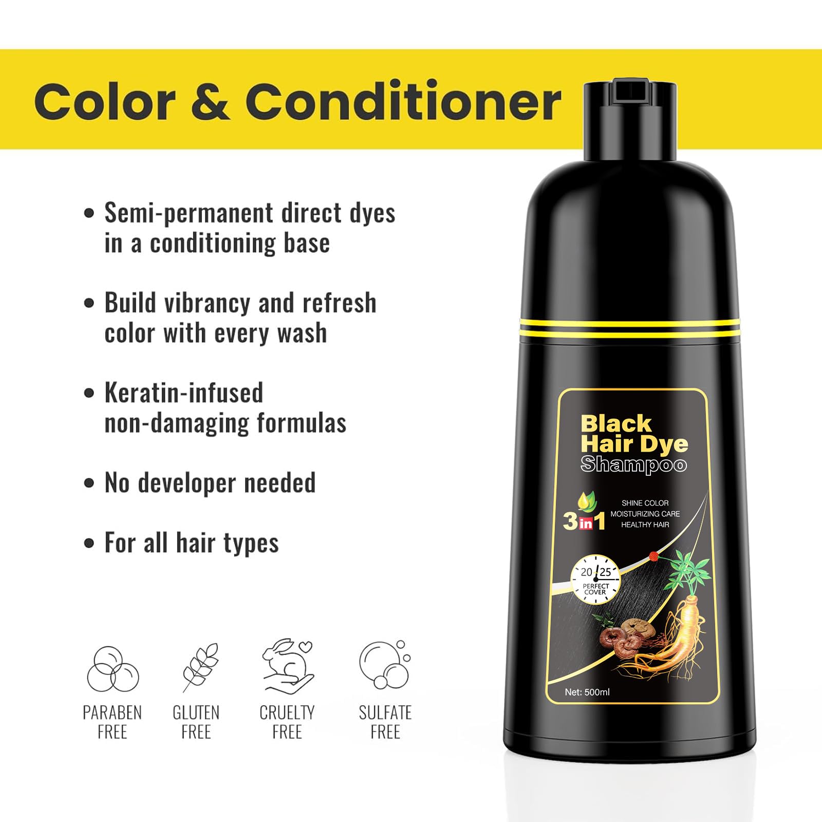 Amazon.com : KINGMING Black Hair Dye Shampoo 3 in 1 for Gray Hair