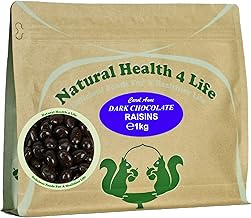 Natural Health 4 Life Carol Anne Confectioner Dark Chocolate Raisins 1kg, Chocolate Covered Raisins in Resealable Pouch, ‎3.5g Protein/100g, Vegetarian Snack for Parties, Baking, Events (Pack of 1)