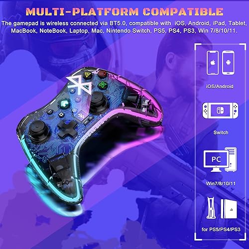 Miniatura 4 de Megadream Controlador de juego inalámbrico transparente Gamepad para iOS Android PC NS Switch PS5 PS4 PS3 Steam Deck funciona con iPhone 14131211X