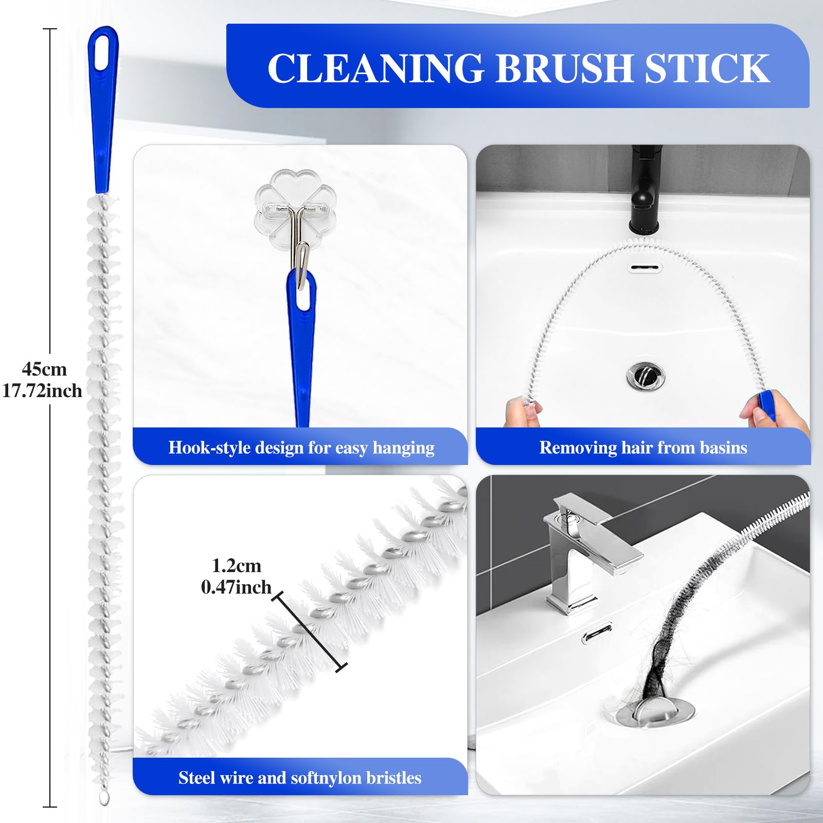 Redamancy 4 Stück Abflussreiniger Spirale, Drain Cleaner, Abflussreiniger Sticks, Abflussbürste, Flexible Reinigungsbürste, Verstopfungsentferner für Kanalisation, Küche, Bad, Dusche, Toilette