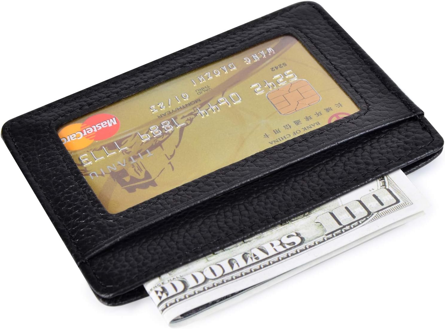 RFID Credit Card Holder Leather Slim Wallet with ID Window (Black with ID window)