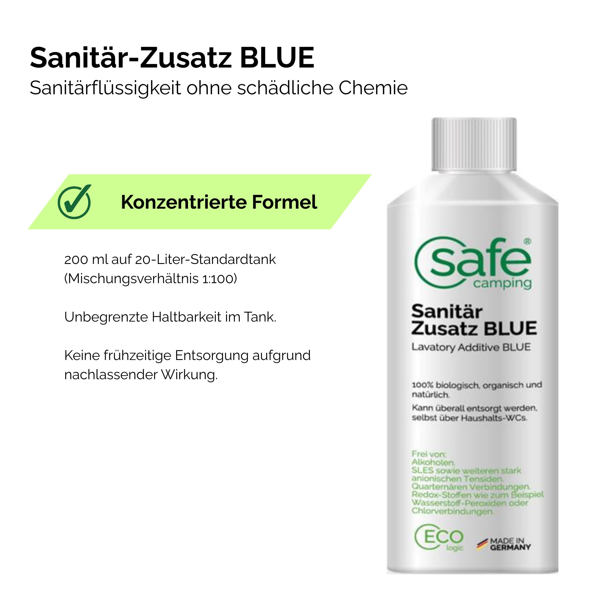 Sanitär-Zusatz Blue | Für Abwassertanks von Wohnmobil & Wohnwagen| 100% organisch & biologisch abbaubar | Ohne Chlor, Säuren & gefährliche Stoffe | Löst Fäkalien (5000mL)