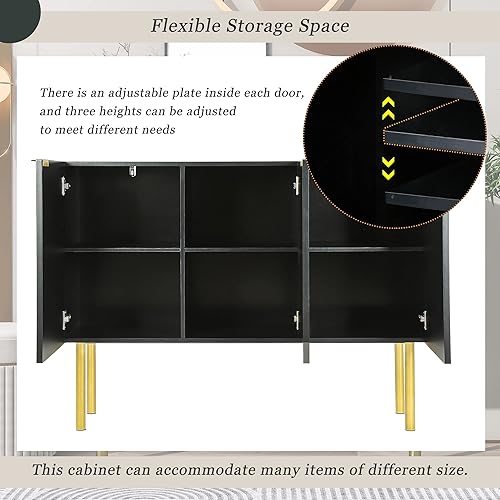 Vista 7 de Tdewlye Aparador de estilo lujoso con patas y asas de metal dorado, estantes ajustables, para comedor, sala de estar, entrada (negro)