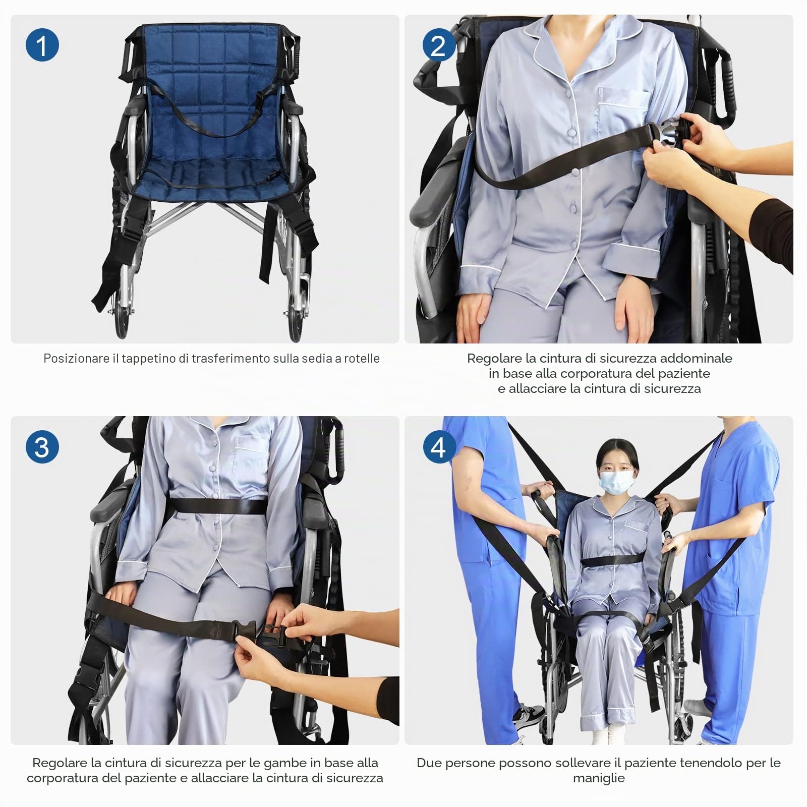 LOSCHEN Transfer - Tracolla per il trasferimento di tutto il corpo, imbottitura per il sollevamento dei pazienti, per anziani, trasferimento di mobilità, cintura di sicurezza (blu scuro)