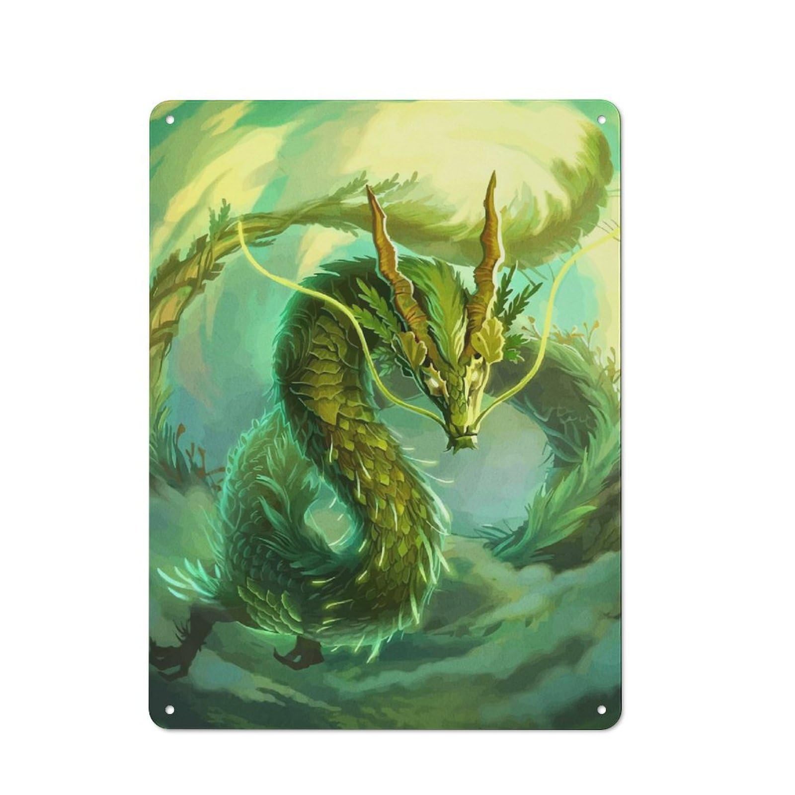 Junmoney Style-9 Tin Wall Plaque 40X30cm With Green Dragon Sky For Workshop Wall, With Clear Retro Wall Decor Character