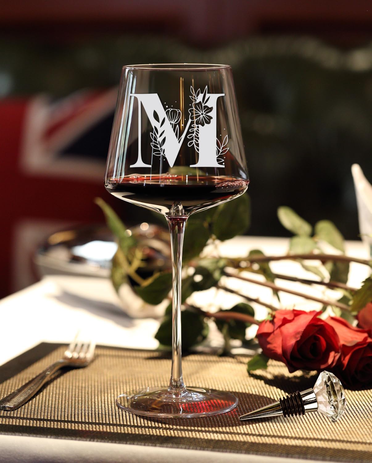 Physkoa Personalized Wine Glass-Initial Wine Glass Gifts for Women(Etched Dishwasher Safe),Customized Monogrammed Valentines Day Gift for Her/Mom/Wife/Best Friend/Sister-Letter M - Image 2