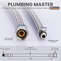Vista 2 de Líneas de suministro de rosca de compresión hembra de 3/8 pulgadas × conector macho M10 1 par, manguera de grifo ARCORA de 16 pulgadas conecta