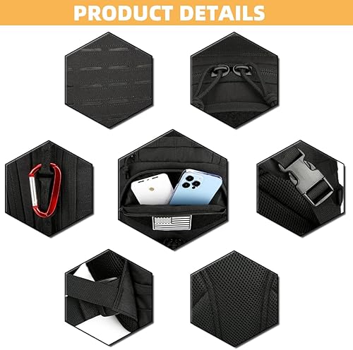 Miniatura 5 de WINTMING - Mochila táctica militar de 45 litros para hombre, mochila de senderismo de 3 días, mochila de viaje Molle del ejército, Negro -