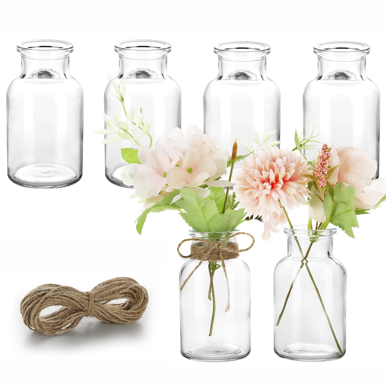 Lannvan Set di 12 Mini Vasi in Vetro - Tavola Decorazioni Matrimonio di Nozze, Vaso Vetro Trasparente, Vasi Piccoli Decorativi, Centrotavola Vetro, Decorazioni Fiori - lavabili in lavastoviglie
