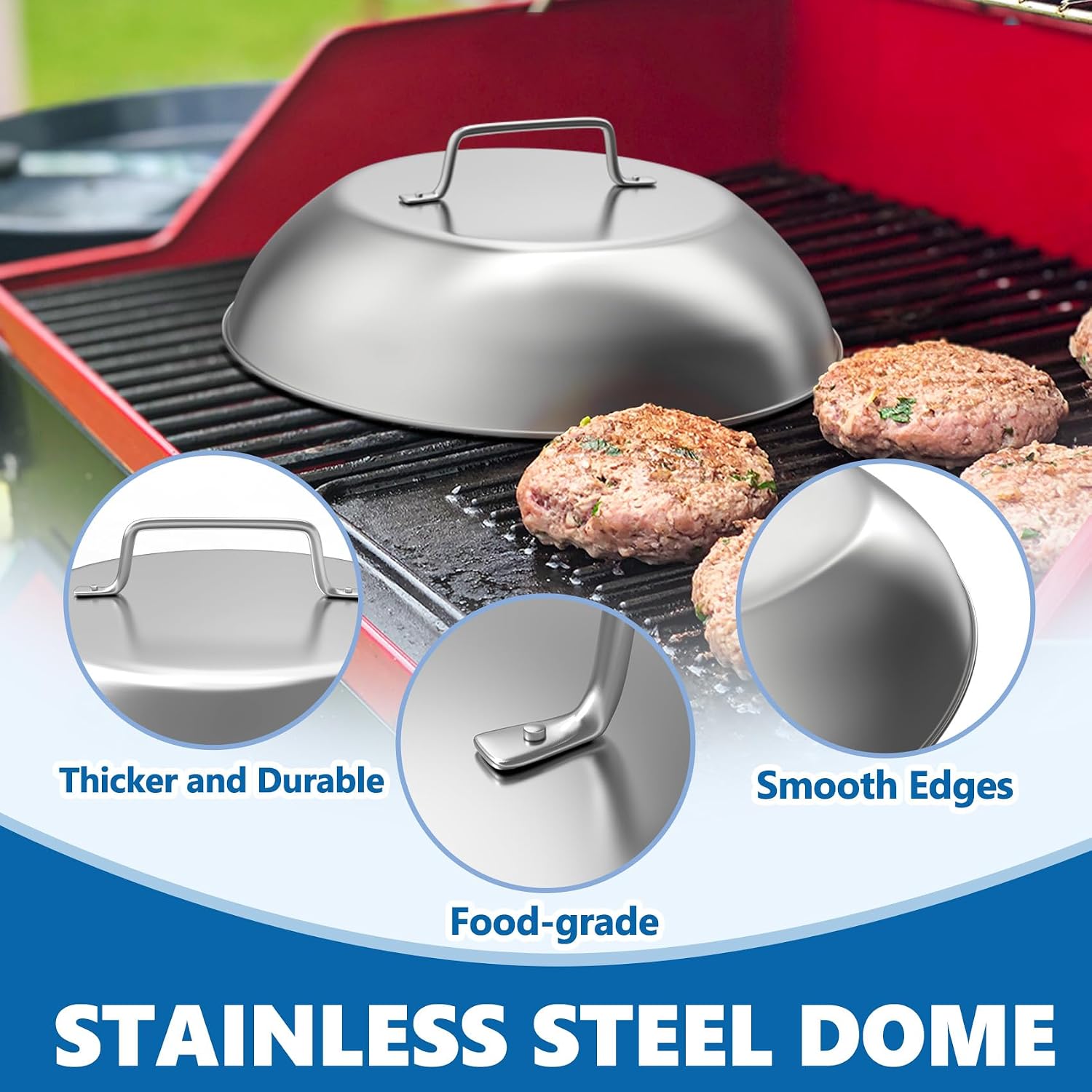 SafBbcue 2 Sets Flat Top Grill Accessories - 12" & 9" Cheese Melting Dome Basting Cover for Blackstone, Pitboss, Pizza Oven/Wok - Metal Dome for Grill Cooking