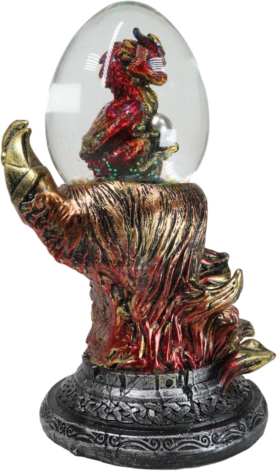 Ebros Gift Legendary Red and Gold Volcanic Dragon Claw Hand Holding Hatchling Baby Dragon Water Globe Figurine Home Office Decorative Sculpture Medieval Dungeons Dragons Accent